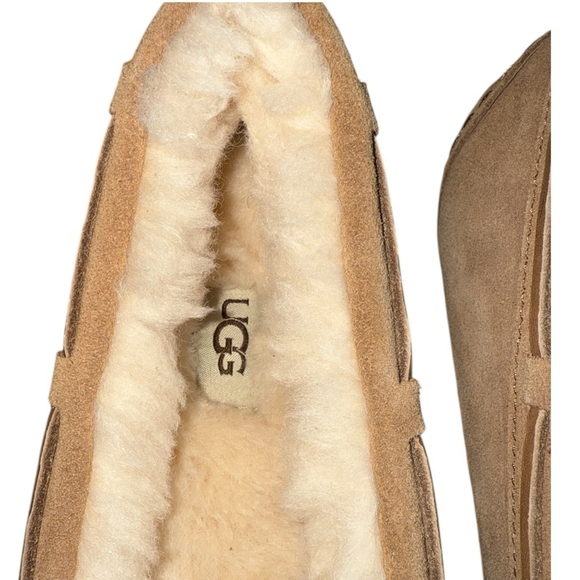 UGG Suede Tan Moccasin Shearling Lined Slippers Men's Size 13 NWOB - Picture 7 of 9
